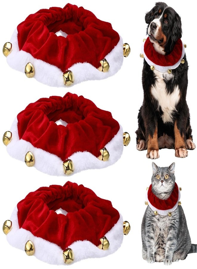 Bulyoou 3 Pcs Christmas Jingle Bell Dog/Cat Collars Buckle Festive Christmas/Holiday Plush Neckwear for Xmas Dog Cat Outfit Pet Stretchable Scrunchy Costume Accessory Soft Collar with Bell(Large) - Image 1